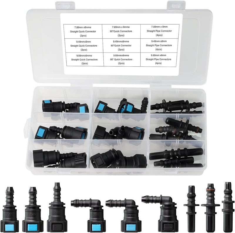 CASIFAVI Fuel Line Quick Connect Kit 24PCS,Assorted 5/16 3/8 Fuel Line Fittings Nylon Straight Push-On Release Hose Connector - Image 1
